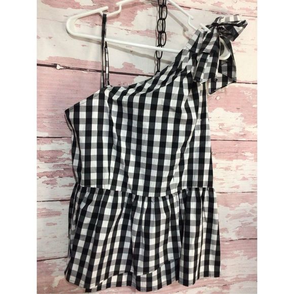 NWT Who What Wear Size Medium One Shoulder Top Checked Black & White - Picture 5 of 16
